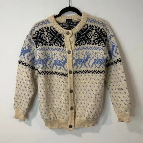 Dale of Norway Vintage Women's Sweater Cardigan Wool Nordic Cream Blue Small - Picture 1 of 6